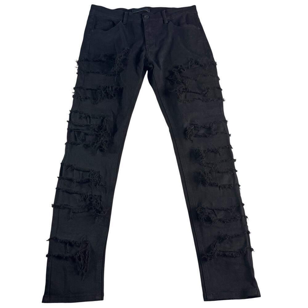 KDNK Black Distressed Skinny Jeans Mens 34 Stretch Ripped Lined Grunge